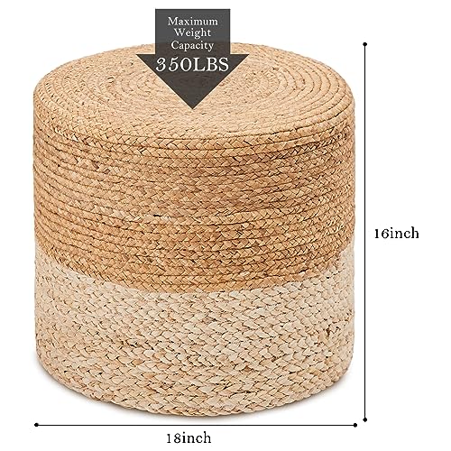 Wimarsbon 18'' Pouf Ottoman, Natural Braided Poof, Round Poufs, Rustic Handweave Lounge Pouffe, Boho Footrest Stool for Bedroom, Accent Table or Seat for Patio, Living Room - color: 18inch Water Hyacinth Braid & Natural Corn Shell