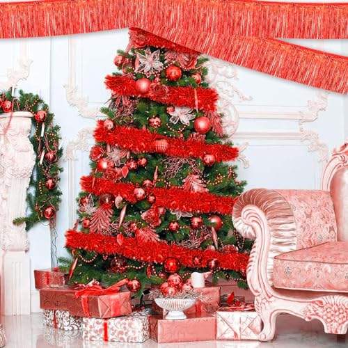 6 Packs 10 Feet Foil Fringe Garland Metallic Foil Tinsel Fringe Garland Wall Hanging Fringe Banner for Parade Floats, Wedding, Christmas，Birthday Party Halloween Decor (Red) - color: Foil Fringe Garland-red