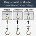 2 Sets Heavy Duty Swag Ceiling Hooks for Hanging Plants with Hardware, Cavity WallFixing, Easy to Install, Holds Up to 30 lbs, Antique Brass for Home & Garden