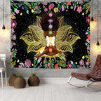 Ine Ive African Chakra Tapestry African American Woman Zen Meditation Poster Starry Sky Flower Garden Inspirational Afro Yoga Wall Art Tapestry for Bedroom Dorm Decor (60x60 inch) - size: 60x60 inch