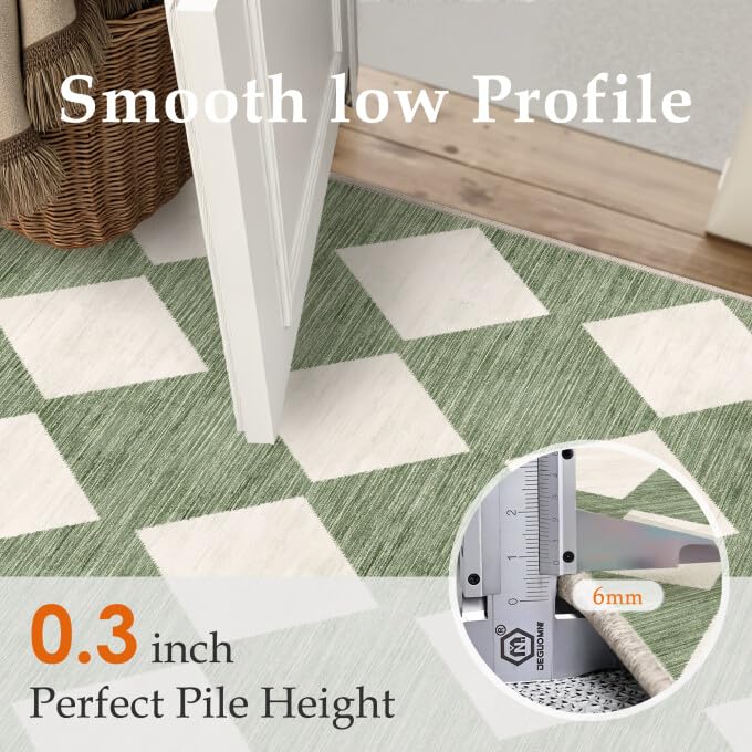 PureCozy Checkered 2x6 Runner Rug for Hallways Green and White Washable Long Carpet Non-Slip Low Pile Modern Soft Indoor Accent Throw Rugs for Entrance Kitchen Bedroom Dining Laundry - color: Checkered Green, size: 2' x 6' (Runner)