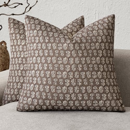 Foindtower Set of 2 Decorative Neutral Floral Print Throw Pillow Covers Vintage Accent Farmhouse Cushion Covers Boho Home Decor for Sofa Chair Couch Bedroom Living Room,18×18 Inch,Brown - color: Chocolate, size: 18" x 18" (Pack of 2)