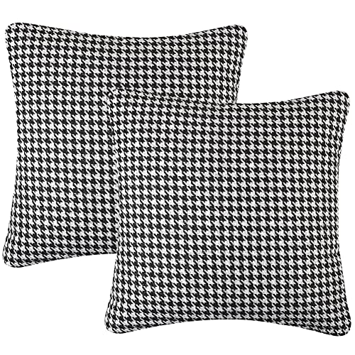 Yeiotsy 2pcs Houndstooth Throw Pillow Covers Geometric Cushion Case for Couch Sofa Bed and Chair Made of Cotton and Linen (18 X 18 Inches, Black) - color: Black