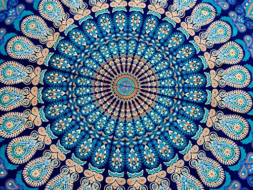 Round Beach Tapestry Mandala Boho Hippie Blanket Indian Cotton Bohemian Large Table Cloth Home Decor Yoga Mat Meditation Picnic Rug Throw Hippy Boho Gypsy Tablecloth Roundie (42 Inches, Blue) - color: Blue, size: 42"L x 42"W
