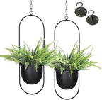 Shineloha 2 Pack Hanging Planters for Indoor Plants with 5.5" Pot + Ceiling Hook | Black Hanging Planter, Metal Plant Hanger, NO Plant incld