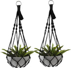 2 Pack Macrame Hanging Planters - Stylish Plant Hangers Crochet Boho Plant Holder Hanging Plant Basket for Up to 8 Inch Pots(Black, Without Patterns)