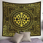 SHRAPHY Golden Sri Yantra Tapestry 60x60 Inches Mandala Sacred Geometry Decor Tapestry Yoga Meditation Spiritual Tapestries for Room Bedroom GTHYUH566