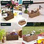 PEMAR Large L-Sized Hand Woven Utensil Caddy Carrier, Natural Jute Wicker Condiment Holder for Table, Kitchen Set Counter Top Silverware Organizer, Rustic Storage for Forks, Spoons, Seagrass