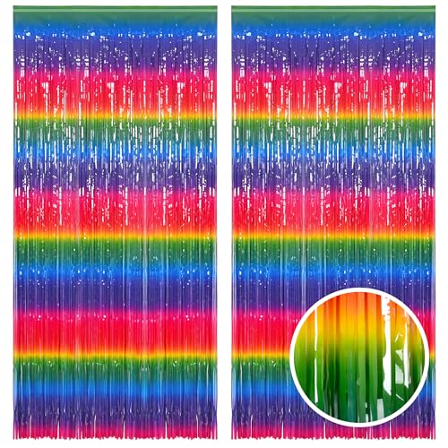 Gradient Colorful Party Streamers Backdrop Decorations - GREATRIL Rainbow Party Backdrop Curtains for VBS/Candyland/Birthday/Neon Glow/Graduation 2026/Disco/Bachelorette Themed - 1m x 2.5m - Pack of 2 - color: Gradient Rainbow