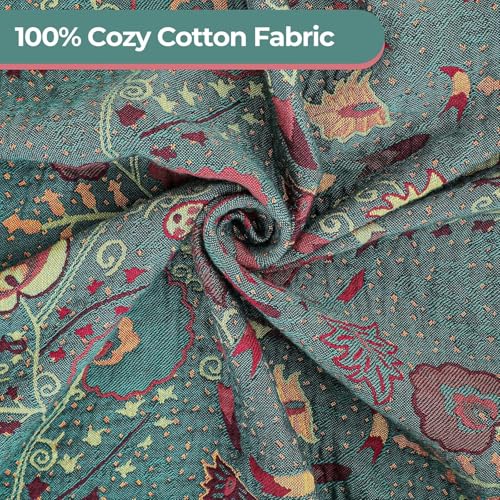 Boho Throw Blanket,Deep Green Floral Fringed Muslin Blanket for Couch,Sofa, Living Room, Bedroom – Lightweight Cotton Tassel Blanket for Summer,Cozy Home Decor,Gifts for Father,50"x60" - color: Green Peacock Tail, size: 50"x60"