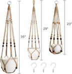3 Pack Macrame Plant Hanger,Hanging Plant Holder, Boho Home Decor Hanging Basket with Wood Beads,Hanging Planters for Indoor Plants,Plant Hanger Indoor 35"/29"/23" Brown (POTS NOT Included)