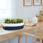Set of 2 Toilet Basket,Woven Storage Basket for Toilet Tank Top Farmhouse Home Decor Organizing Baskets 13"x5.9"x4" Navy Stitching White