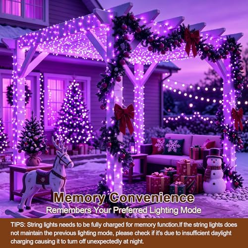 Solar String Lights 2 Pack Total 66FT 200LED Solar Fairy Lights Outdoor Waterproof 8 Lighting Modes Twinkle Lights for Patio, Garden Yard Party Wedding Tree Christmas Halloween Decoration, Purple - color: Purple