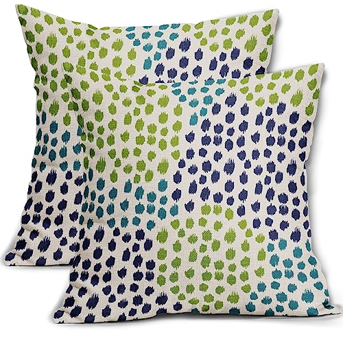 Blue Green Teal Pillow Covers 16x16 Set of 2 Boho Dot Print Summer Decorative Throw Pillows Outdoor Modern Art Trendy Pillowcase Holiday Cushion Cover Linen Pillow Case Decor for Home Sofa Couch Bed - color: Blue Green Teal Dots, size: 16" x 16" (Pack of