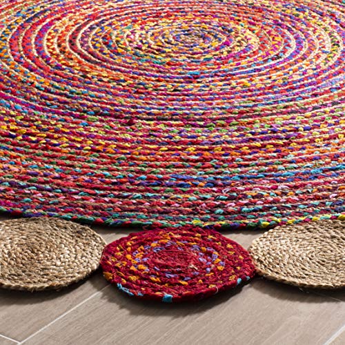 SAFAVIEH Cape Cod Collection Area Rug - 3' Round, Red & Multi, Handmade Boho Braided Jute & Cotton, Ideal for High Traffic Areas in Living Room, Bedroom (CAP201A) - color: Red/Multi, size: 3' (Round)
