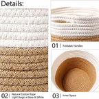 Cotton Rope Plant Basket Modern Hand Woven Planter for 8 Inch Flower Pot Floor Indoor Planters Foldable Storage Organizer Basket Rustic Home Decor White Stitching Khaki W 8.5" x H 7.5"