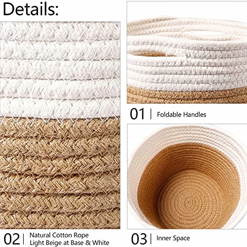 Cotton Rope Plant Basket Modern Hand Woven Planter for 8 Inch Flower Pot Floor Indoor Planters Foldable Storage Organizer Basket Rustic Home Decor White Stitching Khaki W 8.5" x H 7.5"