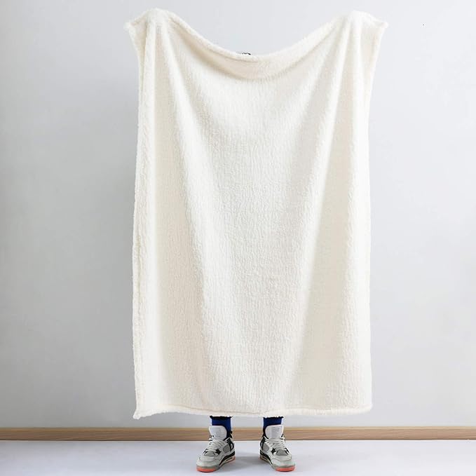 Ultra Soft Cozy Sherpa Throw Blanket, Solid Antique White Light Weight Warm Decorative Boho Style Plush Throw Blanket Cover for Sofa, Couch, Bedroom,Travel, Pattern Reversible, 60”x80”