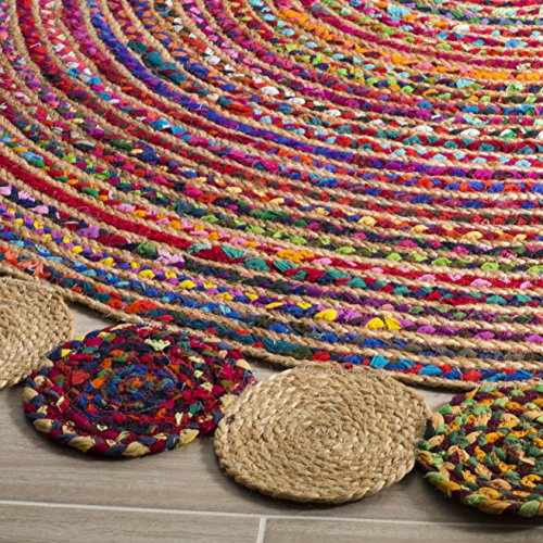 SAFAVIEH Cape Cod Collection Area Rug - 3' Round, Red & Multi, Handmade Boho Braided Jute & Cotton, Ideal for High Traffic Areas in Living Room, Bedroom (CAP201A) - color: Red/Multi, size: 3' (Round)