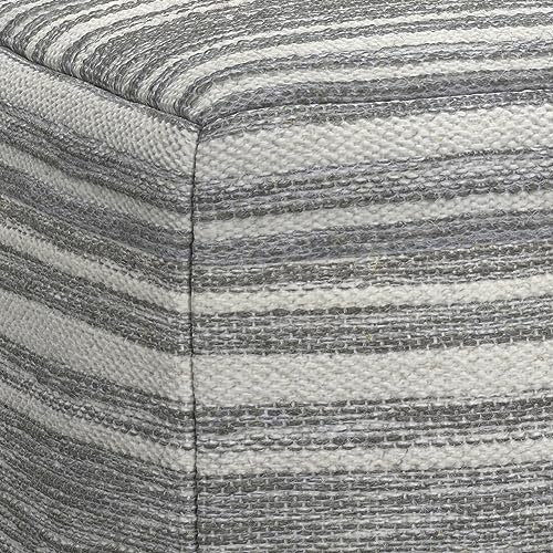 SIMPLIHOME Carina Contemporary Square Woven Pouf in Black Melange, White Wool for the Living Room, Bedroom and Kids Room - color: Black Melange, White, style: Wool Pouf