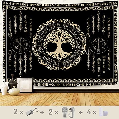 F-FUN SOUL Nordic Vikings Tapestry, 60x60inches Soft Flannel, Viking Yggdrasil Tree of Life Celtic Rune Scandinavian Aesthetic Mythology Tapestry Wall Hanging for Bedroom Living Room Decor GTZYFS1797 - color: Yggdrasil Tree of Life, size: 60"L x 60"W