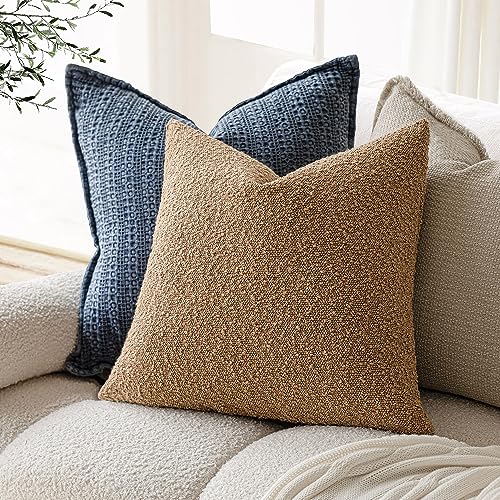 Foindtower Set of 2, Decorative Textured Boucle Throw Pillow Covers Accent Solid Pillow Cases Neutral Soft Couch Cushion Case for Chair Sofa Bedroom Living Room Home Decor 16 x 16 Inch Rust Tobacco - color: Tobacco, size: 16" x 16" (Pack of 2)