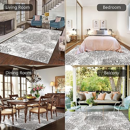 HEBE Area Rugs for Living Room 5'x7', Washable Non Slip Boho Bedroom Rug, Large Soft Distressed Vintage Carpet for Dining Room, Kids Room, Nursery, Grey - color: Grey, size: 5' x 7' (Rectangular)