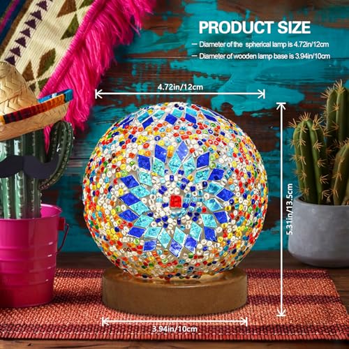Table Lamp Vintage Turkish Mosaic Lamp Colorful Bohemian Night Light USB Power Colorful Glass Table Light for Light Ethnic Home Decor Halloween Decoration Party Mood Lighting(Boho-Blue, Boho) - style: Bohemian