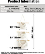 AARAINBOW Wall Cotton Hanging Baskets, Large 3 Tier Decorative Wall Basket, for Nursery, Boho Kitchen Decor - Cotton Rope Fruit basket (White)