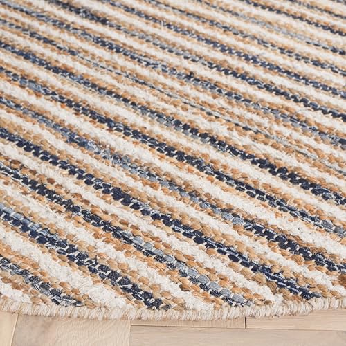 SAFAVIEH Cape Cod Collection Area Rug - 6' Round, Natural & Navy, Handmade Jute Blend, Braided Design, Ideal for the Living Room, Dining, Bedroom (CAP151N) - color: Natural/Navy, size: 6' (Round)