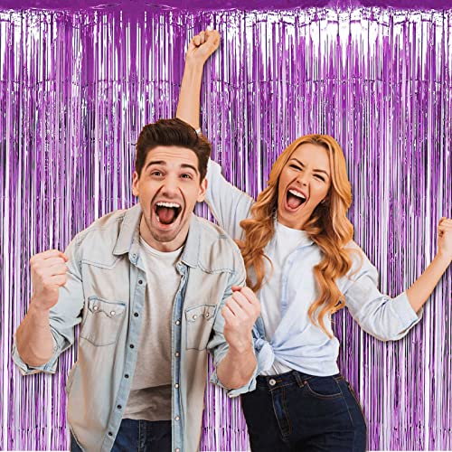 4 Pack Light Purple Foil Fringe Curtain Backdrop, 3.28Ft x 8.2Ft Metallic Tinsel Foil Fringe Streamers Curtains for Party, - color: Light Purple