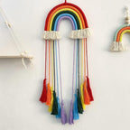 Rainbow Macrame Wall Hanging - Hand-Woven Cotton Tassel Tapestry Decor for Baby Room, Nursery, and Home Decor (Red Rainbow)
