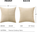 MIULEE Cream Decorative Throw Pillow Covers 18x18 Inch for Couch Bed Sofa Pack of 2 Boho Neutral Farmhouse Throw Pillows Soft Cross Corduroy Patchwork Textured Cushion Cases
