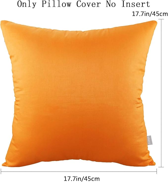 Thmyo 4-Pack 100% Cotton Comfortable Solid Decorative Throw Pillow Case Square Cushion Cover Pillowcase Sublimation Blank Halloween DIY Throw Pillow Covers for Sofa Bed(18x18 inch/45x45cm,Fall Orange)