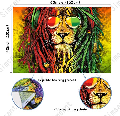 Simsant Rasta Rastafarian Tapestry Lion Head Bob Tapestry Wall Hanging Backdrop for Living Room Bedroom Dorm Psychedelic Decor Tapestry (60"x40") - size: 60"L x 40"W