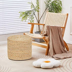 Wimarsbon 18'' Ottoman Pouf, Natural Braided Poof, Rustic Handweave Lounge Pouffe, Boho Footrest Stool for Bedroom, Accent Table or Seat for Living Room (Natural Water Hyacinth + White Cotton Rope) - color: 18inch Natural Water Hyacinth + White Cotton Rop