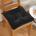 Tiita 18x18 Inch Cushions Chair Pads with Ties, Square Seat Floor Pillows Pad for Outdoor Kitchen Dining Chairs with Ties Set of 2, Black
