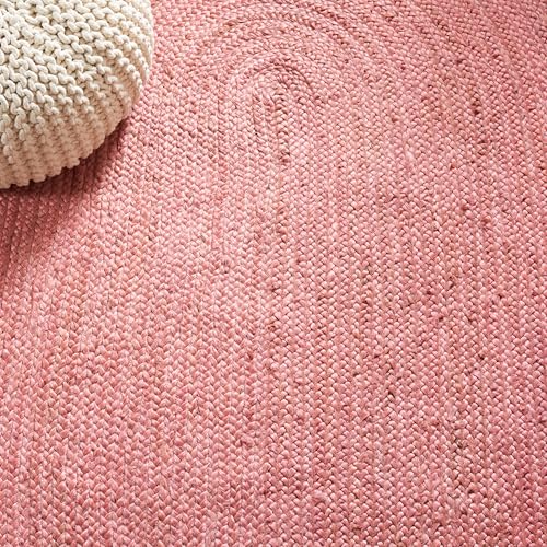 SAFAVIEH Area Rug 3' Round - Natural Fiber Collection - Pink & Natural Brown, Handmade Jute, Braided Border Design (NF801P) - color: Pink/Natural, size: 3' (Round)