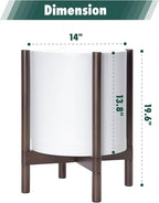 D'vine Dev Planter Pot with Stand - 14 Inch Plastic Cylinder Flower Pot with Wood Planter Holder for Indoor, Matte White Pot + Walnut Color Stand, 55-C-R-1