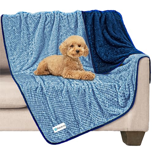 PetAmi Waterproof Dog Blanket, Leakproof Puppy Blanket for Medium Large Dogs, Furniture Sofa Couch Cover Protector, Fleece Pet Throw Indoor Cat Kitten, Reversible Washable Soft Plush, 40x60 Navy Blue - color: Navy/Blue, size: Large (40x60)
