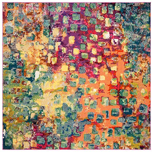 SAFAVIEH Madison Collection Area Rug - 3' Square, Fuchsia & Gold, Boho Abstract Distressed Design, Non-Shedding & Easy Care, Ideal for High Traffic Areas in Living Room, Bedroom (MAD425D) - color: Fuchsia/Gold, size: 3' x 3' (Square)