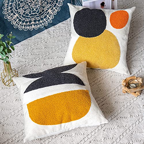 Square Bohemian Decorative Pillow Cover, Abstract Cotton Hand Woven Throw Pillowcase for Boho Bedroom Living Room, Modern Decor Home Cushion Sham 18x18, 1PC(Black Mustard) - size: 18" x 18" (Pack of 1)