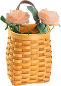 Hanging Wall Basket Wood Woven Basket, Small Hanging Basket for Wall Decor, Decorative Flower Basket for Front Door