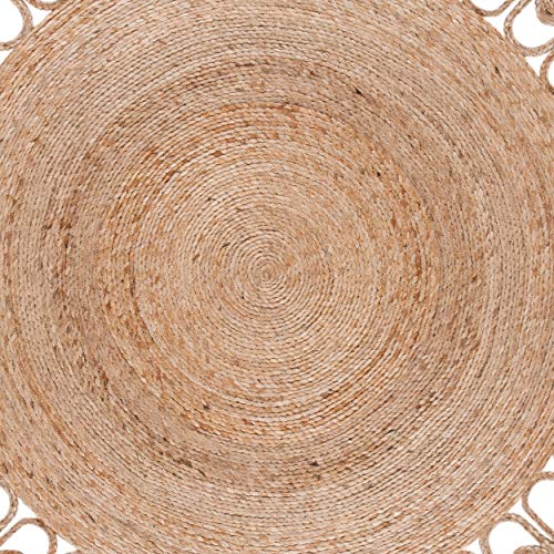 SAFAVIEH Natural Fiber Round Collection 5' Round Natural NFB252A Handmade Boho Country Charm Jute Area Rug - size: 5' (Round)