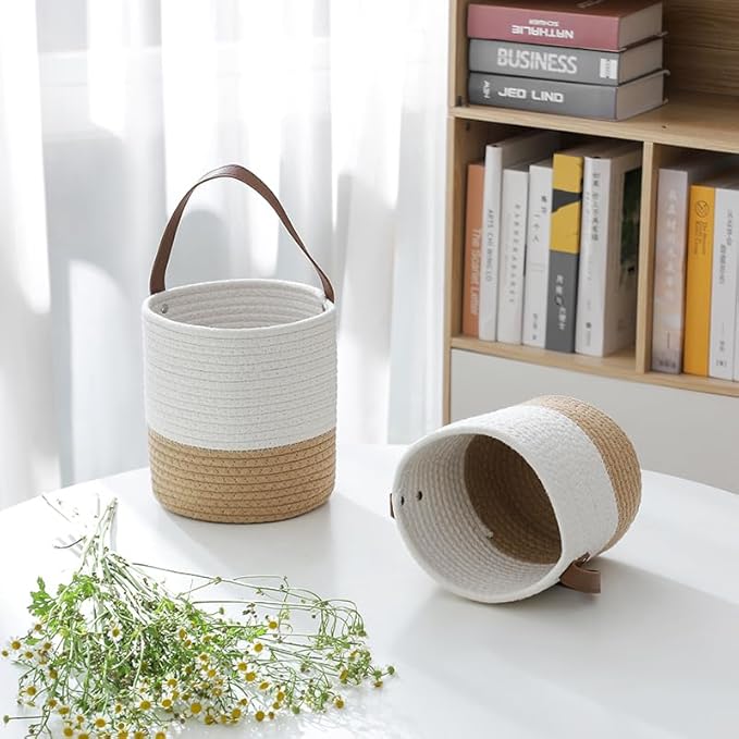 pack 2 Rope wall Hanging Basket,woven hanging basket for Organizing Plants, Key, Sunglasses,Small Storagen Basket for Kitchen Wall Decor Bathroom home Decor