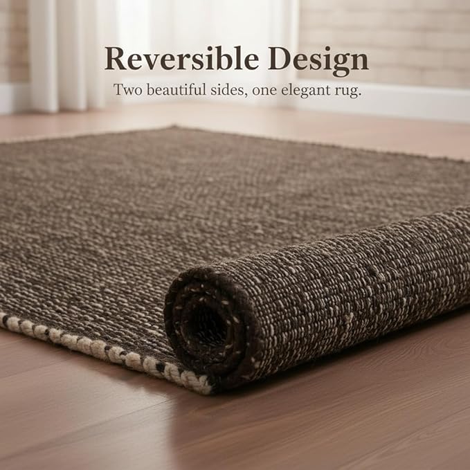 Brown Jute & Cotton Braided Rug Rectangle 2' x 3' – Reversible Soft Accent Rug for Entryway, Kitchen, Bathroom