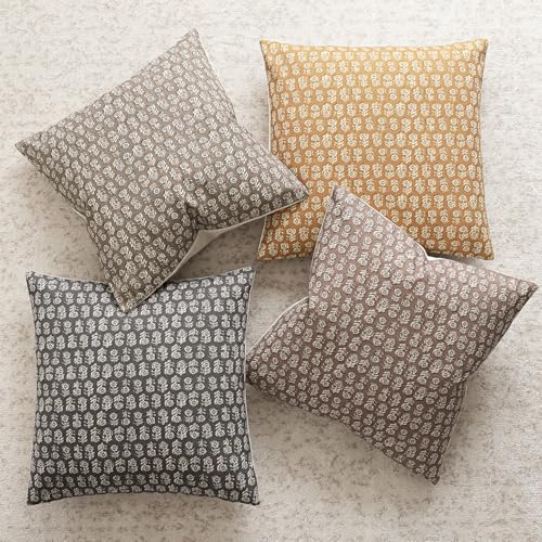 Foindtower Set of 2 Decorative Vintage Floral Print Throw Pillow Cover Neutral Modern Farmhouse Cushion Covers Boho Home Decor For Sofa Couch Chair Bedroom Living Room Outdoor,18×18 Inch,Golden Orange - color: Golden Orange, size: 18" x 18" (Pack of 2)