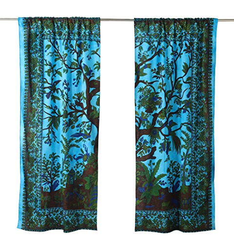 Popular Handicrafts Indian Hippie Bohemian Beautiful Tree of Life Tie Dye Mandala Curtain Panels Tarqouise - color: Tarquoise, size: 38"W x 83"L (Pack of 2)