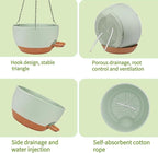 12 Inch Self Watering Hanging Planters 2 Pack, Indoor Outdoor Hanging Pots for Plants with Drainage Holes & Saucers, Green Brown Plastic Hanging Baskets for Kitchen Balcony Garden