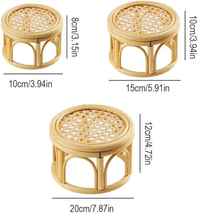 Rattan Plant Stands,Small Boho Rattan Wicker Round Riser Plant Stand,Indoor Flower Pot Stand,Decorative Flower Shelf Bonsai Rack Garden Plant Pot Riser Holder